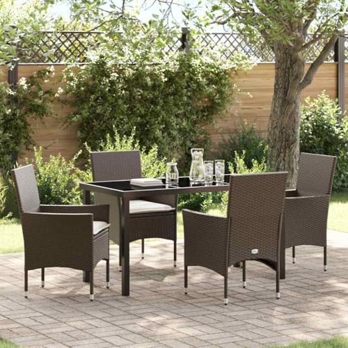 Table de jardin en polyrotin marron avec 4 chaises pour repas de terrasse moderne - 3