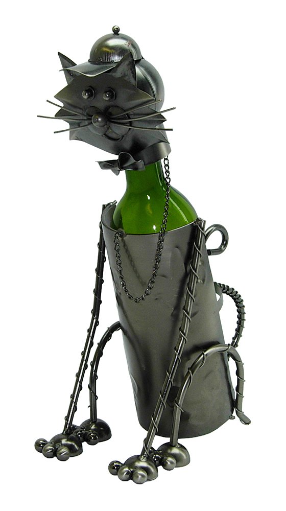 Metal Whimsical Sitting Kitty Cat Wine Bottle Holder Character Kitchen Decor