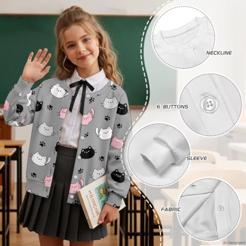 Image of Girls Cardigans Sweater Long Sleeve Crew Neck Button Down Sweaters School Outerwear for Kids Fall Winter Tops