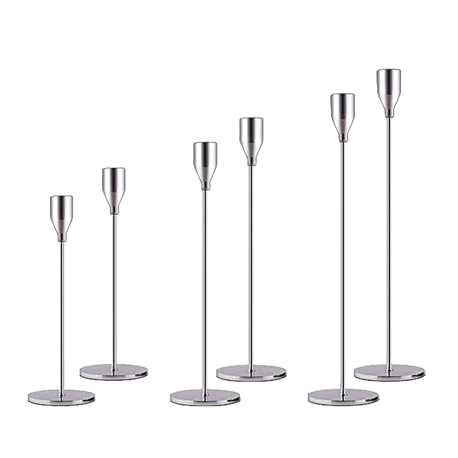 Set di 3 portacandele argentati per candele a stelo, camino, centrotavola, decorazione moderna per matrimonio, festa, cena, compleanno