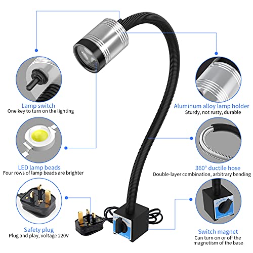 Magnetic Led Light, Led Machine Light, Magnetic gooseneck led IP66 Waterproof 900Lumens Spotlight with 500mm Gooseneck for Industrial Lathe Machine (UK Plug) - Image 7