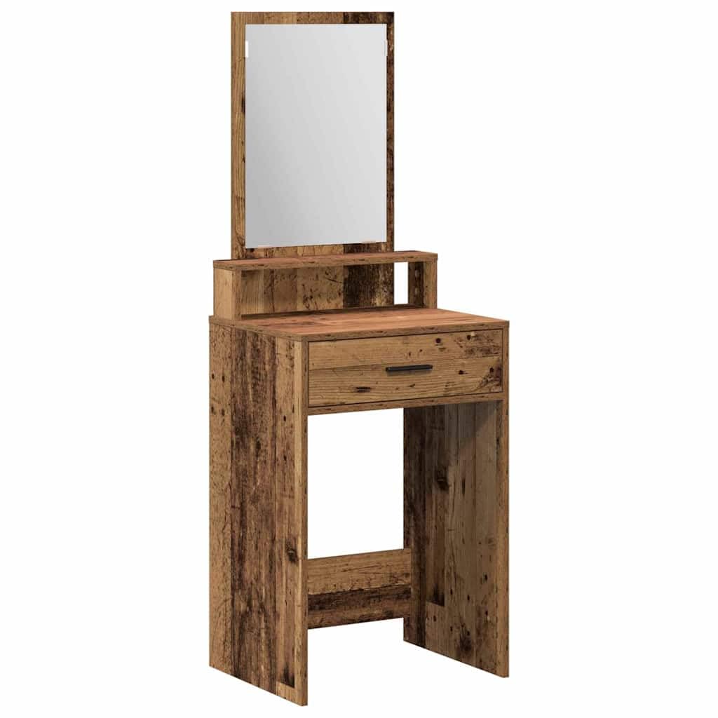 Schminktisch mit Regal Altholz Holzwerkstoff 50 x 41 x 140 cm mit Schublade und Spiegel, Kosmetiktisch für Schlafzimmer, Makeup Styling und Pflege, modernes Vintage Design