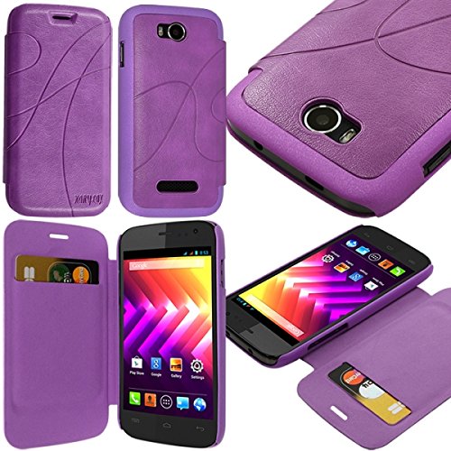 KARYLAX Seluxion - Coque Housse Etui à Rabat latéral et Porte-Carte pour Wiko Iggy Couleur Violet + Film de Protection d'écran