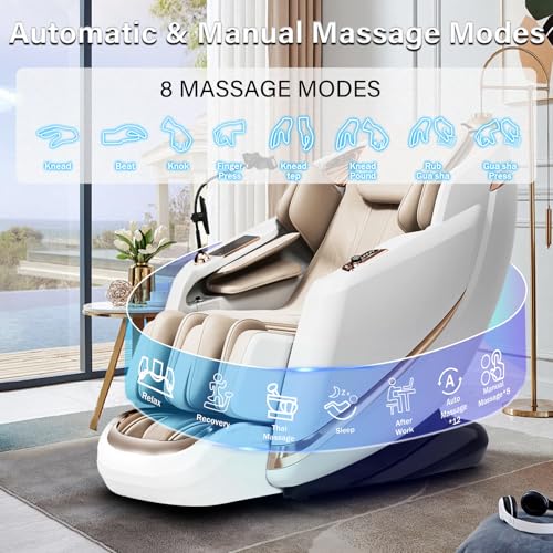 IPKIG 2024 4D Massage Chair - Full Body Deep Zero Gravity SL-Track Shiatsu Massage Recliner Chair with Massage Roller/AI Voice Control/Bluetooth Speaker/Fully Assembled, Brown, Beige - Thumbnail 5