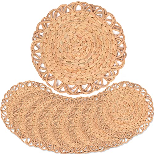 Image of Round Woven Placemats Set of 8, Water Hyacinth Rattan Placemats for Round Table, Plate Chargers for Dinner Plates, Individuales para Mesa De Comedor, Thanksgiving Christmas Charger Plates 13.4 in