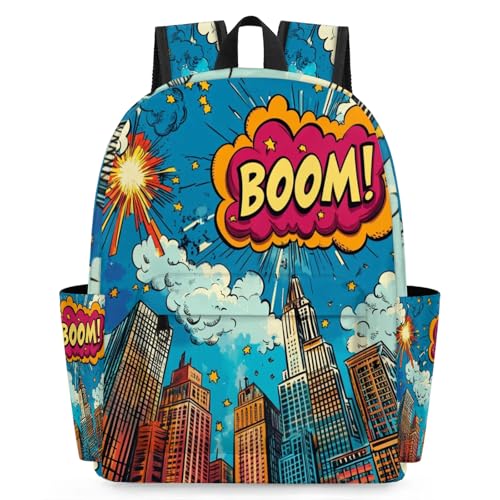 Kids Backpacks for Boys Girls - 15 Inch Cartoon City Skyline Schoolbag Lightweight Waterproof Book Bag for Preschool, Kindergarten, Elementary Back to School Children