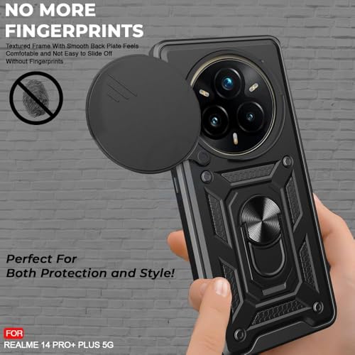 Image of Luxe Back Cover for Realme P3 Pro 5G / Realme 14 Pro Plus 5G | D10 Tough Armor Case | Sliding Camera Shield | 360 Protection | Kickstand Ring Holder | Military-Grade Shockproof Bumper Case