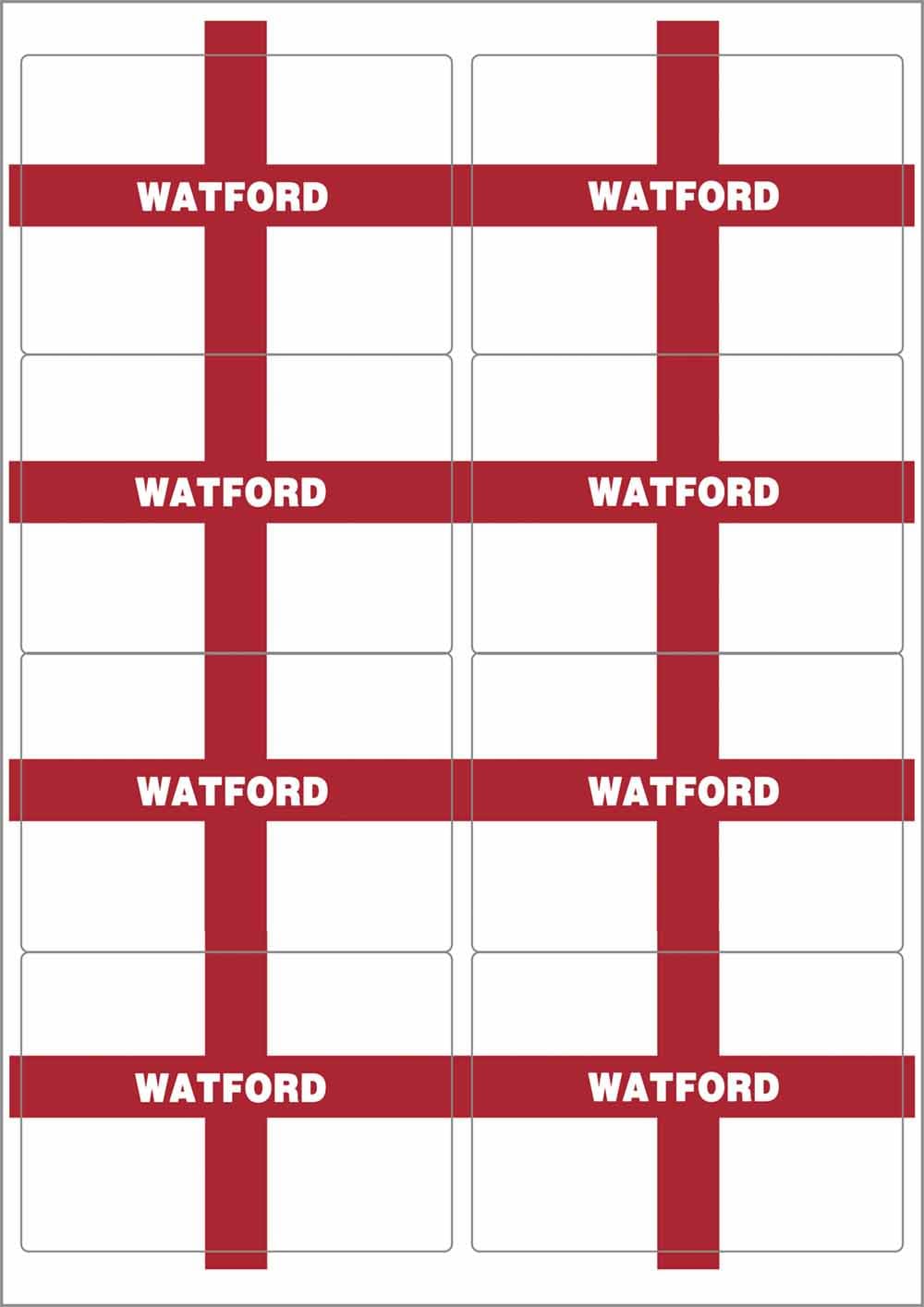 Watford England Flag Rectangular Matt Paper Stickers A4 Sheet of 8 (Each Sticker is 99mm x 68mm)