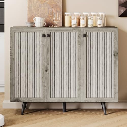 LZLUOB Wooden Slate Grey Storage Cabinet with 3 Door and