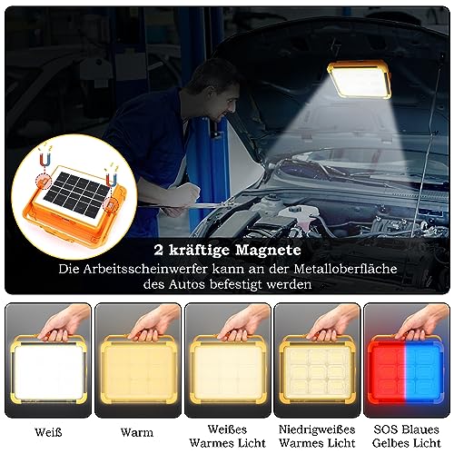 KOLLNIX 100W LED Strahler Akku - Tragbarer LED Arbeitschleucte Baustrahler Akku - Wiederaufladbarer Strahler Solar Power Bank für Camping, Werkstatt, Outdoor, Garage, Keller, Notfall