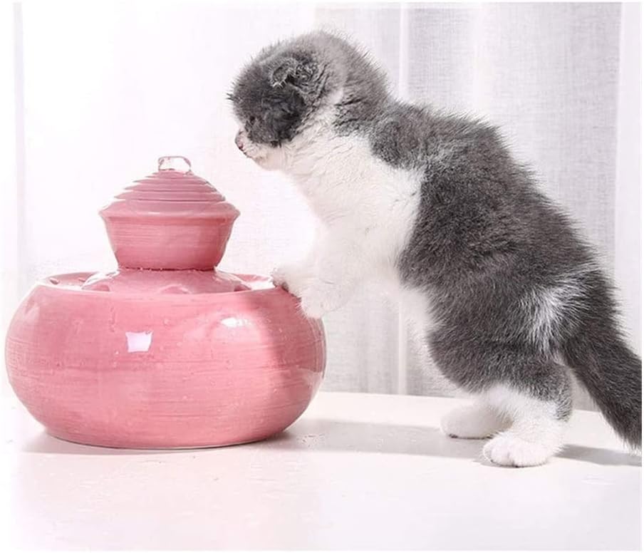 Fountain Ceramic Cat Water Dispenser Pet Smart Water Fountain for cat Dogs Automatic Circulation Flow Water Feeder Super Quiet Pet Water Dispenser (Color : Pink)