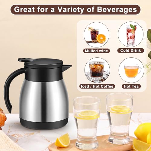 Image of Norme 2 Pcs Thermal Coffee Carafe Insulated Stainless Steel Coffee Carafe for Hot Liquid Vacuum Thermal Pot Creamer Pitcher Dispenser with Brushes Keeping Hot Water Milk(Black, Silver,17 oz)