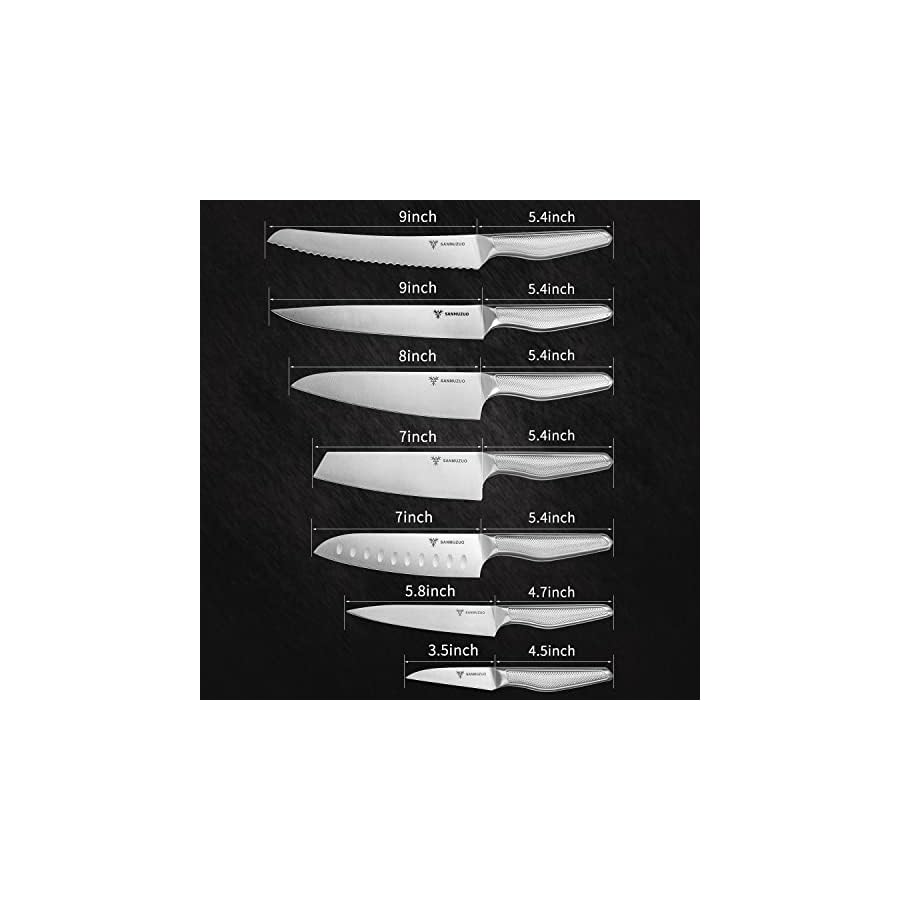 SANMUZUO Kitchen Knives Set - 7 Pieces, Stainless Steel Chef Knife Sets for Kitchen - Zhen Series