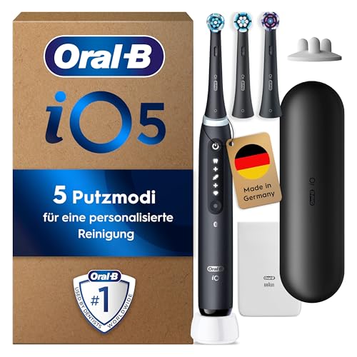 Oral-B iO Series 5 Plus Edition Elektrische Zahnbürste/Electric Toothbrush, PLUS 3 Aufsteckbürsten, 5 Putzmodi für Zahnpflege, Reiseetui, Designed by Braun, matt black