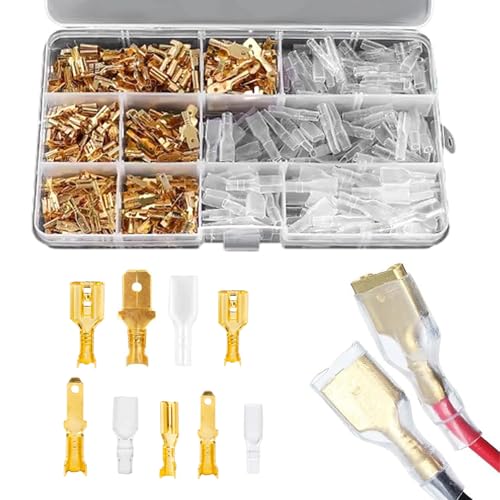 315 Stück Kabelschuhe Flachstecker Flachsteckhülsen Set 2 8mm/4 8mm/6 3mm Kabelstecker Kits mit Isolierhülse Männlich Weiblich Flachsteckverbinder für Car Audio Lautsprecher