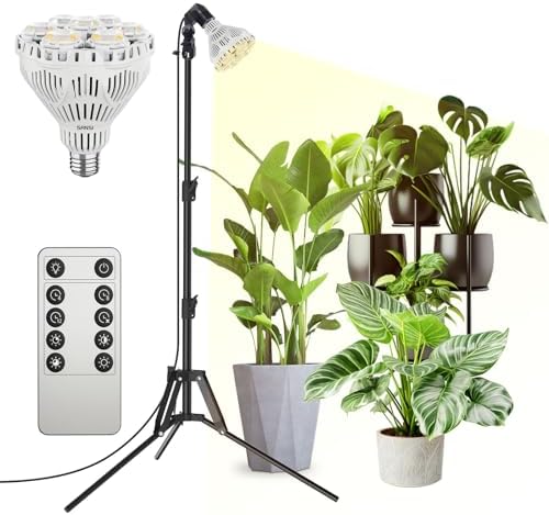 SANSI 40W Dimmbare LED Pflanzenlampe mit Ständer, 40–110cm Höhenverstellbar | 4000K Vollspektrum E27 Pflanzenlicht für Zimmerpflanzen, 4/8/12 Stunden Timer, 4 Helligkeits