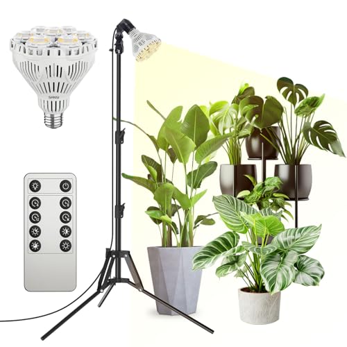 SANSI - Lámpara LED de 40 W regulable para plantas de interior con soporte, espectro completo 4000 K, casquillo E27, temporizador 4/8/12 horas, 4 niveles de brillo, altura ajustable de 40 a 110 cm