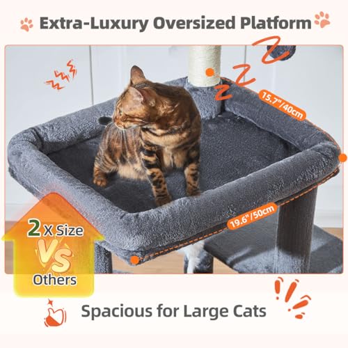 Image of Taoqimiao Cat Tree for Indoor Cats, 55.1In Sturdy Cat Tower, Large Platform, Rotatable Round Condo with Large Scratch Board, Extended Cat House, Thickened Full-Sisal Scratching Post, Smoky Gray, F10G