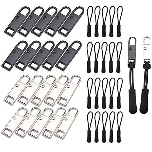 40 pièces tirettes fermeture éclair métal remplacement, kit réparation noir