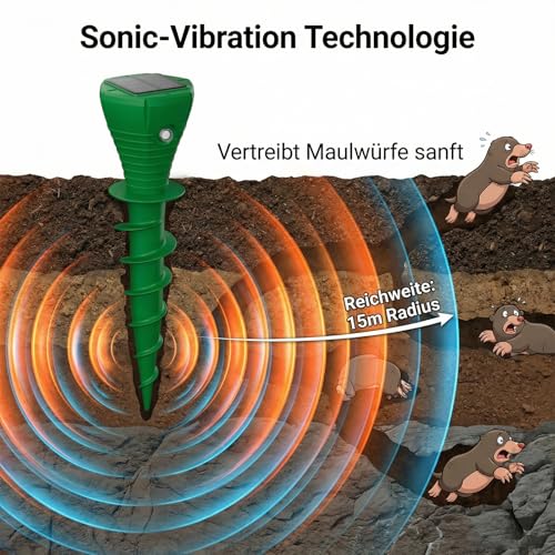 Maulwurf Vertreiber 4er Set Solar – Maulwurfschreck & Wühlmausschreck, wetterfest IP65, mit Schraubdesign, tierfreundlich ohne Giftstoffe, für Garten, Rasen, Beet, Hof & Grundstück