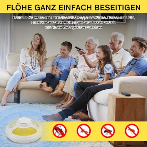 NAVESO Flohfalle, Flohfalle für Wohnung Elektrisch, Klebrige Flohfalle, Flohfallen Testsieger mit 5 Klebescheiben, Kakerlaken Falle, Flea Trap Lampe, LED Flohlichtfalle, Insektenfalle, Kuppelflohfalle