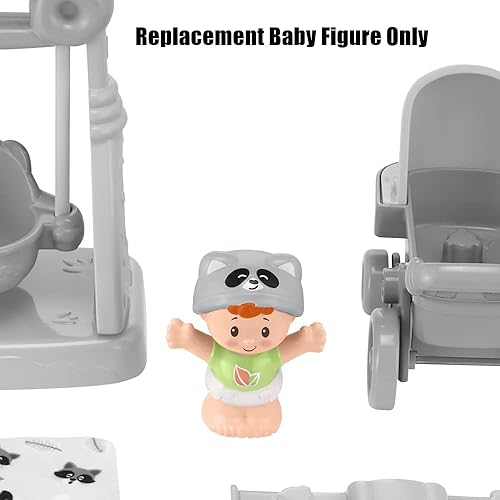 Miniatura 4 de Pieza de repuesto para Fisher-Price Little People Swing 'n Stroll Playset - GTT62  Figura de bebé de repuesto  Camisa verde  Sombrero de mapache