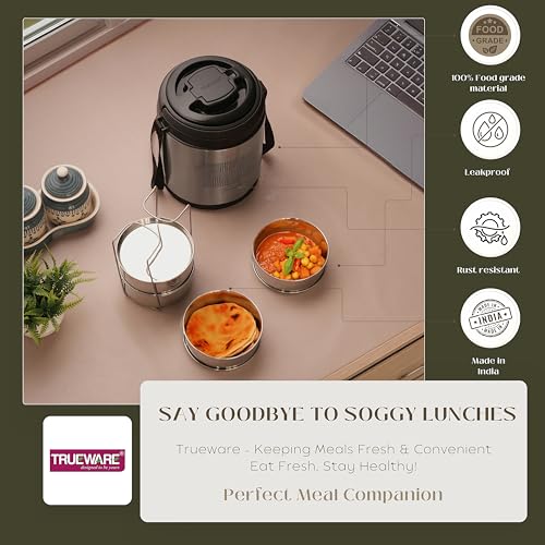 Image of Trueware Legend 4 Stainless Steel PU Insulated Hot and Cold Lunch Box with 4 SS Container 300 ML Each