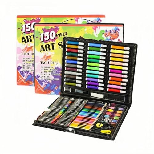 Image of TEKCOOL 150 Pieces Art Set for Kids with Case, Art and Craft Supplies Kit for Drawing and Painting, Color Set with Markers, Water Colors, Brush, Color Pencils, Crayons (Pack of 1, Black)