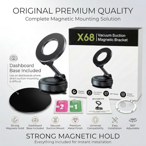 Image of DETACHI Car Phones Holder, 360Vaccum Magnetic Phone Car Accessories, Quick Install, Secure Grip, Mobile Holder for Car Interior Compatible with All Mobile (Extended)