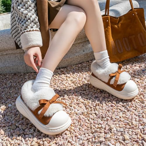 Womens Cute Bow Warm Furry Lined Home Slippers Suede Winter Slide Shoes Non-Slip Outdoor Thick-Sole Ankle Boots4