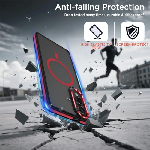 Image of MALEWOLF Case for Samsung Galaxy S25 Edge, Matte Translucent Magnetic Cover [Compatible with Magsafe] [Anti-Slip Grip], Military Grade Shockproof Hybrid Color Galaxy S25 Edge Phone Case (Black /Red)
