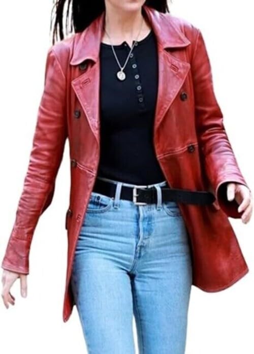 Women's Maroon Leather Blazer Jacket - Double Breasted Red Leather Jacket Coat2
