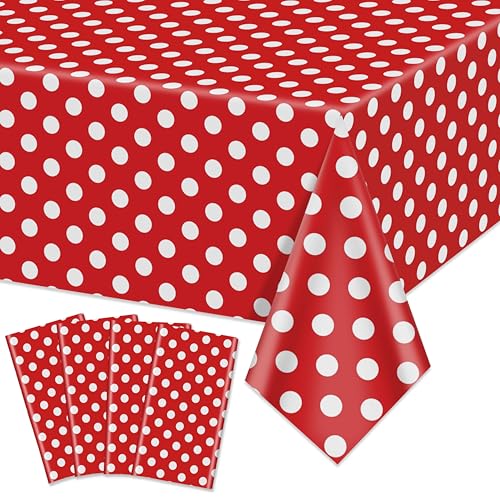 Hegbolke 4 Pack Red and White Polka Dots Tablecloths, Rectangular Red Polka Dot Table Cover Waterproof Picnic Table Covers for Birthday Party Holiday Outdoor Supplies