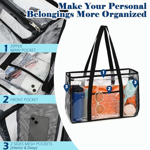 Image of Fammart Clear Beach Bag for Women, Large Pool Tote Cruise Vacation Essentials - Zipper Closure, Waterproof, Sandproof