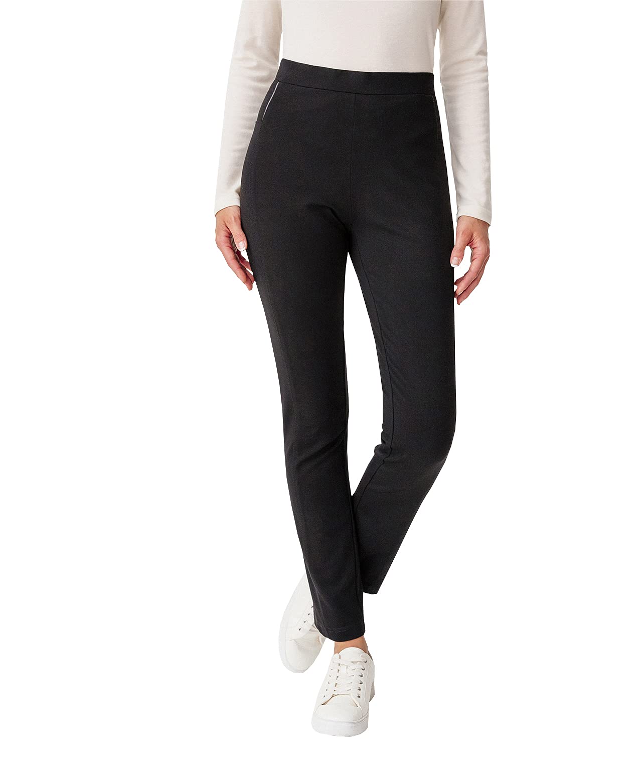 Damart - Pantalon Pull-On pour Femme, Maille Milano Stretch - Biais Faux Cuir, Taille Elastiquée - Lavable en Machine