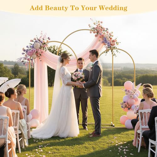 Image of RUBFAC Metal Arch Backdrop Stand Set of 3 (6FT & 6.6FT & 7.2FT), Gold Wedding Arch Frame Balloon Arch Backdrop Stand for Birthday Party Baby Shower Anniversary Graduation Ceremony Decoration