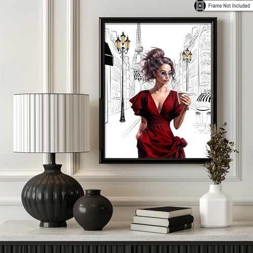 Image of Poster Master Lady in Red Print - Fashion Poster - Paris Designer Art - Modern Wall Design - Chic Gift for Women & Fashionista - Glam Decor for Bedroom or Girl's Room - 18x24 Unframed Wall Art