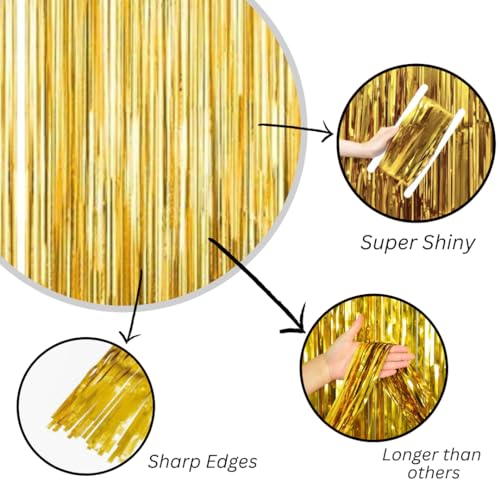 Image of 3 ft X 6 ft Metallic Gold Foil Curtain for Birthday Decorations /Anniversary (1 pc Gold Metallic Foil Fringe Curtain)