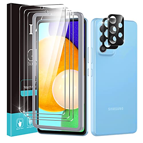 [2+3 Pièces] LϟK Verre Trempé pour Samsung Galaxy A53 5G avec 2 Pièces Protection Écran + 3 Pièces Caméra Arrière Protecteur - [Film Vitre avec Guide] Antichoc Anti-Rayures Incassable Protege