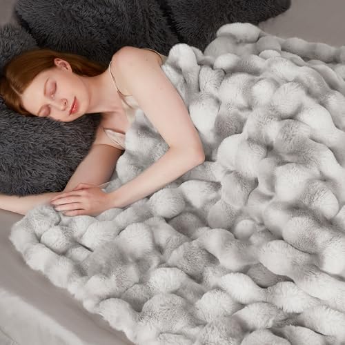 Touchat Luxury 1000GSM Rabbit Faux Fur Blanket, Super Heavy Warm Cozy Brown Blankets for Couch Bed Sofa, Ruched Plush Fuzzy Elegant Soft Reversible Mink Blanket Living Room Bedroom, 90" x 90" by Touchat - Image 3