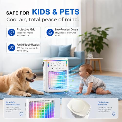 2026 New 4-in-1 Portable Air Conditioners, Portable AC for Car, Ac Unit with 1500ML Water Tank, 3 Modes & 3 Speeds, 7-Color LED Light & Remote Control for Office, Car Camping & Travel(1PCS) by CocoButterFly - Used condition - Image 8