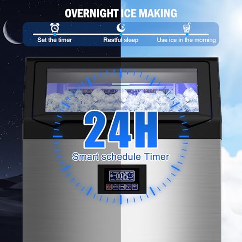 Image of Commercial Ice Maker Machine 320 LBS /24H,Freestanding & Undercounter Ice Machine Stainless Steel with 120 LBS Ice Storage Capacity, Ice Maker with Water Line and Filter, Dual Water Inlet