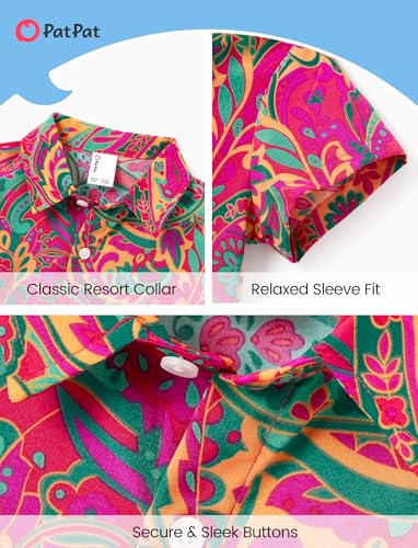Image of PATPAT Family Hawaiian Matching Outfits - Mommy and Me Vacation Outfits | Halter Sundresses and Button Down Shirts,Caribbean Vacation Summer Tropical Outfits,Hawaiian Boho Tropical Floral Printed