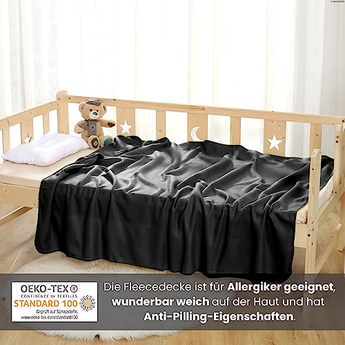 wometo 2er Set Polar Fleecedecke oekoTex 130x160 ca. 400g mit Anti-Pilling und Kettelrand schwarz