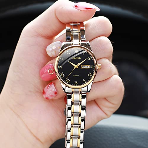 Olevs Women Watch With Day And Date,Female Watch For Small Wrist,Stainless Steel Watches For Women,Black Roman Numerals Watch Women,Ladies Wrist Watches With Date,Luminous Dial Watches For Women #TOP6