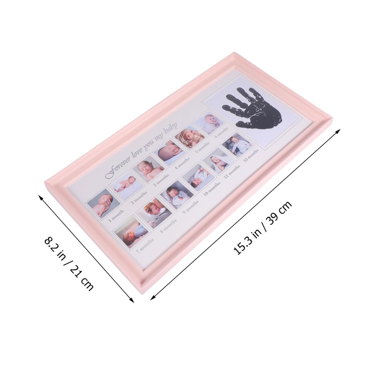 ERINGOGO Marco de Fotos para Recién Nacido Registro de Crecimiento, Soporte para Huellas y 12 Fotos, Color Rosa, Material Pvc, Obsequio Adecuado para Ñiño