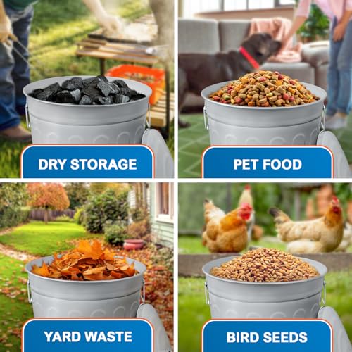 Image of Plexon 13 Gallon Metal Trash Can with Lid Outdoor Vintage Trash Can Steel Retro Garbage Can for Kitchen Farmhouse Rustic Bird Seed Storage Pet Food Cute Bucket, Gray 6 Pack