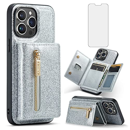 Coque paillettes iPhone 13 Pro Max pour voyager léger avec protège-écran et porte-cartes