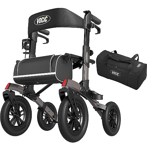 VOCIC Rollator Faltbar und Leicht mit Sitz,Outdoor Rollator mit...