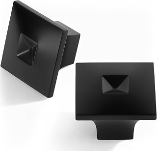BOZWELL Matte Black Square Kitchen Cabinet Knobs Solid Heavy-Duty,Black Cabinet Hardware for cabinets Dressers Pull for Bathroom Kitchens 6 Pack BZ7600